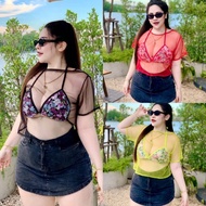 Z58 Set Of Clothes For Chubby Women Bra + Round Neck See-Through Shirt Bust 38-46"