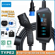 evsow Portable EV Charger Type2 Portable Electric Car Charger 7KW 32A Fast Charging Cable For Electr