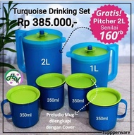 SALE TERBATAS Tupperware Turquoise Drinking Set Toska Paket Minum Teko