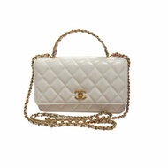CHANEL Lambskin Leather 23P RAINBOW TOP HANDLE WOC Cross Body Bag White GHW