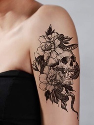 件經典骷髏、蛇花設計臨時手臂刺青貼紙