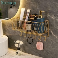 NORMAN Bathroom Shelf, Iron Gold Towel Holder, Luxury with Hook Shampoo Holder for Kitchen