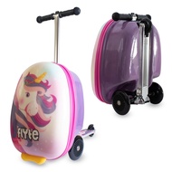 Scooter Suitcase Folding Kids Luggage – Luna the Unicorn, 18 Inch Hardshell, Ride On with Wheels, 2-