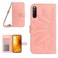 全城熱賣 - 適用於索尼 Xperia 10 VI HT04 膚感太陽花壓花手機皮套 帶掛繩（粉色）