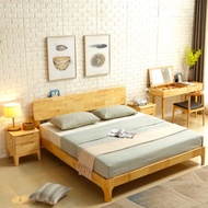 Youmanni Ready stock nordic solid wood bed 1.5 meters 1.8 meter skatil queen oak bedroom fruniture small apartment double bed queen bed double bed frame bed furniture children bed