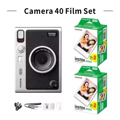 FUJIFILM Instax Mini EVO Instant Film Retro Camera Black with Optional 20/40 Sheets Fuji Mini Instax
