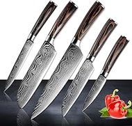 Damascus Chef Knife Set. Professional Japanese High Carbon Steel. 7Cr17mov Blade. Ergonomic comfort