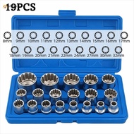 INTOONE 19 Pcs 12 Point Socket Set, 8-32mm 1/2" Drive Spline Socket Set, High Quality Metric with  6