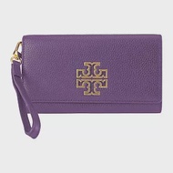 Tory burch 雙T-LOGO皮革翻蓋手拿包長夾-深萄葡紫