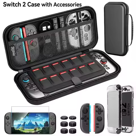 Switch 2 Case, Portable and Durable Switch 2 Travel Case, Set with Large Capacity Switch 2 Carrying 