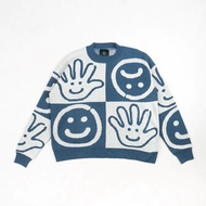 Faith Fade - Knitwear Signature Checkered Steel Blue