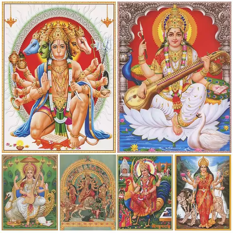 Lakshmi,Saraswati,Durga Religious Gods Wall Art Canvas Painting Home Decor Vintage Hindu Devotional 