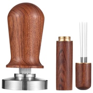 58mm Espresso Tamper and Stirrer Set Coffee Calibrated Tamper Wooden Handle and WDT Tool Accessories