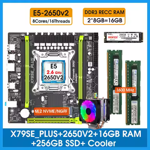 X79 LGA2011 kit xeon Motherboard with E5 2650 V2 CPU 16GB 1600MHz DDR3 RECC RAM 256GB M.2 NVME and C