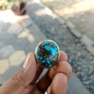 cincin pria batu pirus persia biru motif gambar burung merak size jumbo