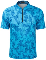 Men Camouflage Quick Dry Active Sports Quarter Zip T Shirt Short Sleeve 1/4 Zipper Pullover Running