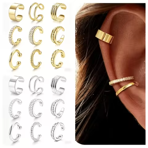 9pcs Fashion Minimalist Ear Cuff Earring Set for Women Vintage Geometric Multi-Layer Irregular Twist