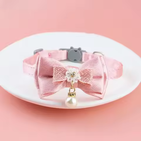 Cat Collar Pink Lace Bow Hanging Bead Cat Choker Bell Dog Cat Supplies Pet Accessories Dog Accessori