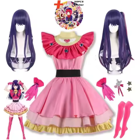 Cosplay Oshi No Ko Ai Hoshino Costume Wig Stricker Keychain Sets Halloween For Woman Party Anime Clo