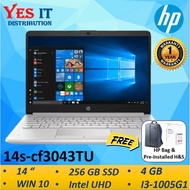 HP 14 " 14s-cf3043TU HD Laptop Silver ( i3-1005G1, 4GB, 256GB SSD, Intel HD, W10, OPI, 1YW ) FREE BA