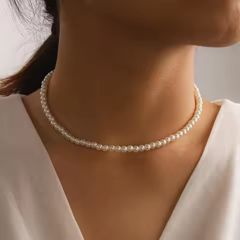 Fashion Chain Pearl Necklace For Women Baroque Pearl Metal Charm Pendants Necklaces Choker Bead Chai