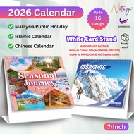2026 Table Calendar White Stand | Simple Flip Desk Calendar | Malaysia Public Holiday | Aesthetic Ka