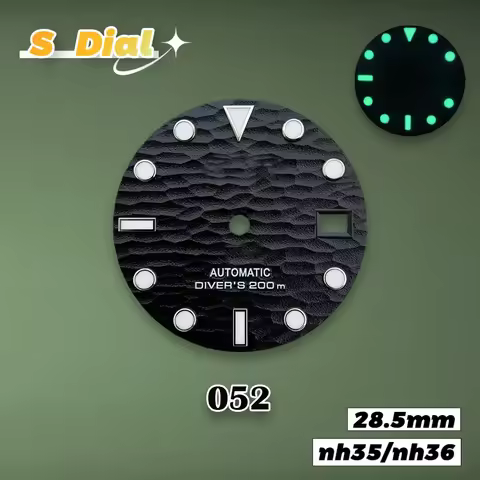 New 28.5mm S Logo Wave Dial NH35 Automatic Diver's Dial Fit NH35/NH36/4R/7S Movement C3 Strong Green