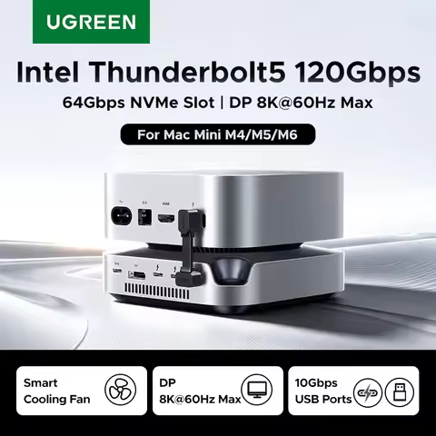 UGREEN Thunderbolt 5 120Gbps Mac Mini Docking Station M.2 NVMe SSD DP 8K60Hz SD4.0 USB-A 10Gbps for 