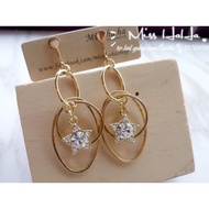 Miss Ha * F623 Korea..Shiny Star Rhinestone Buckle Clip-On Earrings / Spiral Clip.180408