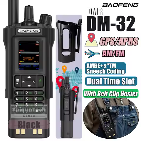BAOFENG DM-32 DMR Digital Walkie Talkie With Belt Clip Hoster GPS APRS Dual Mode Analog TDMA Dual Ti