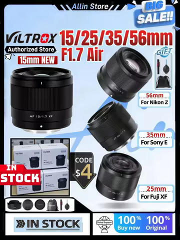【STOCK】Viltrox 15mm 25mm 35mm 56mm F1.7 Air AF APS-C Lens for Sony ZVE10 A6400 A6500 A7C2 for Fuji f