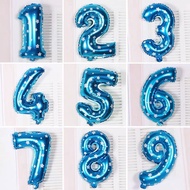 Blue NUMBER BALLOON WITH STAR PATTERNS IN MANY SIZES 16inch (30cm), 32inch (70cm)