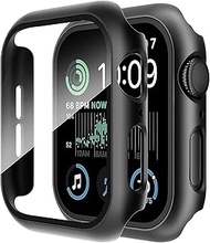 Smiling 2 Pack Case Built in Tempered Glass Screen Protector Compatible with Apple Watch SE 2023 /Series 6/ SE 2/Series 5/Series 4 44mm, Hard PC Case Overall Protective Cover-Matt Black