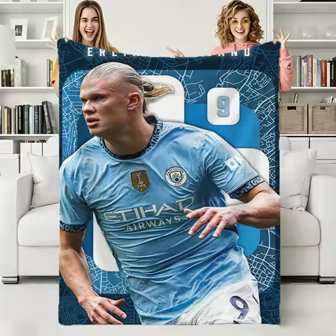 3D E-Erling H-Haaland Football Star 2026 Soft Warm Flannel Blanket Art For Bedroom Wall Living Room 