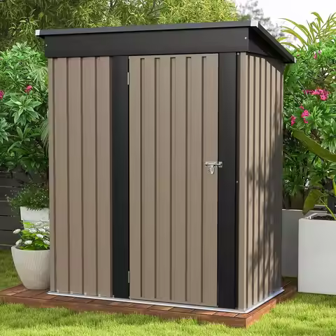 5x3 FT Outdoor Storage Shed Sloping Roof Lockable Door Metal Backyard Garden Patio Lawn, Customized