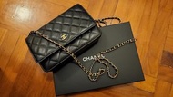 Chanel 中古 WOC 黑金 荔枝魚子醬皮 Wallet on Chain
