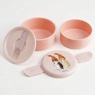 日本 Mofusand 炸蝦貓 粉紅色 日本製 圓形雙層 附餐叉 微波爐飯盒食物盒 500ml