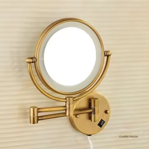 Golden Makeup Mirror 8 Inch Led Bathroom Mirror Light Folding Makeup Magnify Mirror 3 X Magnificatio