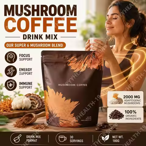 Mushroom Coffee Drink Mix Powder 2000mg 6 Blend Lion's Mane Cordyceps Reishi For Focus Energy Immune