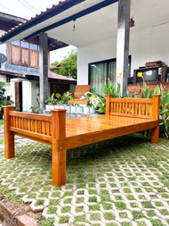 เตียงไม้สักหัวท้ายซี่ 3.5 ฟุตเต็ม  สีสักขนาด 200*107 สูง 40cm.