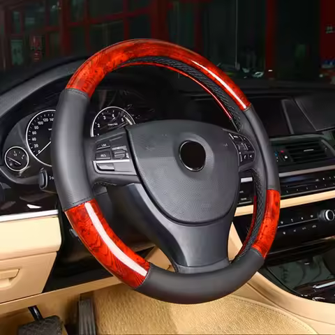 Faux Wooden Leather Car Steering Wheel Cover 36/37/38/39/40 CM for Mercedes-benz BMW E46 E90 E91 Vol