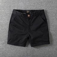 Casual Shorts Men's Trendy Pure Cotton Slim-fit Solid Color Three-point Quarter Pants Stretchy 3-poi