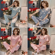 Plus Size M-5XL Women Sexy Ice Silk Satin Pyjamas Set Short Sleeve Sleepwear Pajamas Suit Buja Tidur