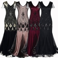 Retro 1920s Flapper Long Sequin Dress Banquet Party Evening Dress Ladies Gatsby Dress Wedding Gown Stage Cosplay Costume