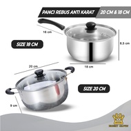 Bright Crown Panci Soup Set Ukuran 20cm & 18cm Stainless Steel Dengan Tutup Kaca Tebal Anti Karat