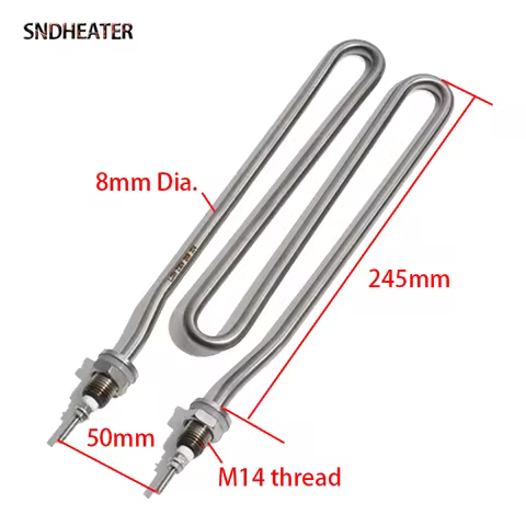 SNDHEATER W M Shape Water Immersion Heating Element M14 Thread 2KW 245MM Length 50MM Width SS304 Hea