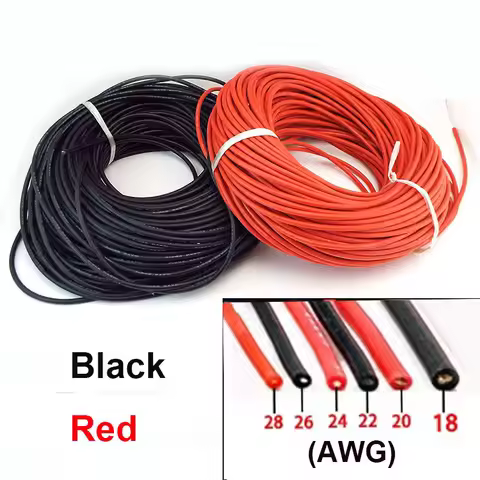 Soft Silicone red black Wire 18AWG 20AWG 22AWG 24AWG 26AWG 28AWG Heat-resistant Car Battery Automoti