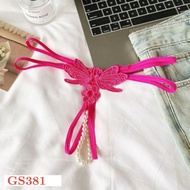 GS381 Women's Sexy G-String Pearl Open Crotch Magenta Butterfly Embroidery Panties 2