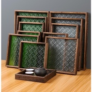 Vintage Begonia Flower Tray Rectangular Transparent Plate Household Wooden Dessert Tea Glass