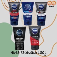 Nivea Men Facewash Cleanser Acne/ Hydra Max/ Extra White/ Deep White/ Deep Rapid Acne 100g